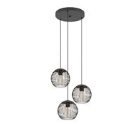 Eglo Almanzora 3 Lámpara colgante de 3 focos en racimo, para mesa de comedor, para escalera, metal negro y cobre, casquillo E27, diámetro de 46,5 cm