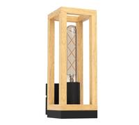 Eglo aplique de interior Nafferton, iluminador para pasillo y salón, FSCM70HB, iluminación metálica en negro y madera en natural con casquillo E27