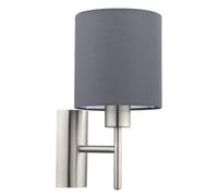 Eglo Aplique de pared PASTERI, aplique de pared textil con una bombilla, materiaL acero, textil, color níquel mate, gris, casquillo E27, incl interruptor