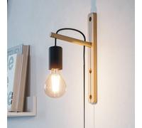 EGLO Aplique de pared Pockley, proyección 16 cm, negro/madera, madera