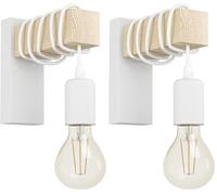 Eglo Aplique de pared TOWNSHEND, aplique de pared vintage con 1 bombilla en diseño industrial, lámpara retro de acero y madera, color blanco, marrón, casquillo E27, certificado FSC (Paquete de 2)