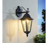 Eglo Navedo Lámpara de pared para exterior, luz de exterior de 1 foco, luz de pared de aluminio fundido en negro con pátina plateada y cristal, casquillo E27, IP44