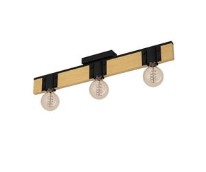 Eglo Bailrigg Foco para techo, lámpara para techo de 3 luces, FSC100HB | lámpara para techo rectangular, madera natural y metal negro, casquillo E27