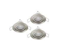 Eglo Barranco Juego de 3 focos LED de techo empotrables, ideales para el baño, fabricados en plástico de color plateado, con luz blanca cálida, bombilla GU10 y protección contra salpicaduras IP44