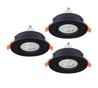 Eglo Barranco Juego de 3 focos LED de techo empotrables, ideales para el baño, fabricados en plástico de color negro, con luz blanca neutra, bombilla GU10 y protección contra salpicaduras IP44