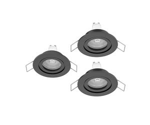 Eglo Barranco Juego de 3 focos LED de techo empotrables, ideales para el baño, fabricados en plástico de color negro, con luz blanca neutra, bombilla GU10 y protección contra salpicaduras IP44