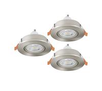 Eglo Barranco Juego de 3 focos LED de techo empotrables, ideales para el salón, orientables, fabricados en plástico de color plateado, con luz blanca neutra, bombilla GU10 y protección IP44