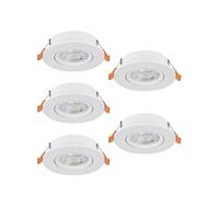 Eglo Barranco Juego de 5 focos LED de techo empotrables, con interruptor DIP, orientables, fabricados en plástico de color blanco, con luz blanca cálida y fría, bombilla GU10 y un diámetro de 9 cm
