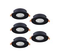 Eglo Barranco Juego de 5 focos LED de techo empotrables, con interruptor DIP, orientables, fabricados en plástico de color negro, con luz blanca cálida y fría, bombilla GU10 y un diámetro de 9 cm