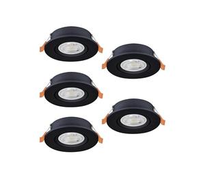 Eglo Barranco Juego de 5 focos LED de techo empotrables, con interruptor DIP, orientables, fabricados en plástico de color negro, con luz blanca cálida y fría, bombilla GU10 y un diámetro de 9 cm