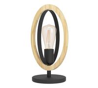 Eglo lámpara de sobremesa Basildon, vintage, industrial, retro, lámpara de cabecera de acero y madera, lámpara de salón nature, lámpara con interruptor, casquillo E27 negro, marrón