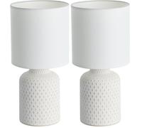 Eglo Bellariva Lámpara de mesa, lámpara de mesilla de noche de cerámica en color crema, textil en blanco, lámpara de salón con interruptor, casquillo E14 (Paquete de 2)