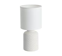 EGLO Bellariva Lámpara de mesa, lámpara de mesilla de noche de cerámica en color crema, textil en blanco, lámpara de salón con interruptor, casquillo E14