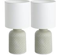 Eglo Bellariva Lámpara de mesa, lámpara de mesilla de noche de cerámica en color gris, textil en blanco, lámpara de salón con interruptor, casquillo E14 (Paquete de 2)