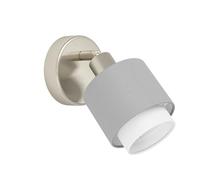 Eglo Bellizzi Lámpara de pared, lámpara de pared para interiores con foco giratorio, foco de pared de tejido en plata, gris y blanco, para salón y dormitorio, casquillo E14