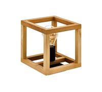 Eglo Blackcrown Lámpara de mesa y mesita de noche decorativa en forma de cubo, diseño natural, fabricada en acero de color negro con marco de madera, con casquillo E27 y unas medidas de 20 × cm
