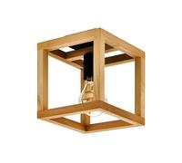 Eglo Blackcrown Lámpara de techo en forma de cubo con diseño natural, fabricada en acero de color negro con marco de madera, con casquillo E27 y unas medidas de 20 × cm