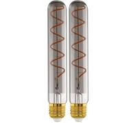 Eglo Bombilla LED E27 regulable, foco en espiral en forma de varilla, tubo led vintage en diseño retro, cristal ahumado, 4 vatios, 50 lúmenes, blanco cálido, 1700k, luz Edison T30, Ø 3 cm