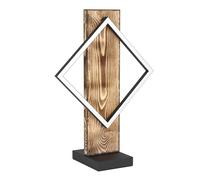 Eglo Boyal Lámpara de mesa LED con vigas de madera, lámpara de mesita de noche de madera rústica y metal negro, con certificado FSC, blanco cálido, 42,5 cm