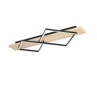 Eglo Boyal Lámpara de techo LED,2 focos, madera clara y metal negro, certificación FSC, luz blanca cálida, 78 cm