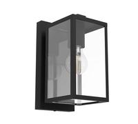 Eglo Budrone Lámpara de pared exterior, iluminación exterior de la casa, lámpara de pared exterior de metal en negro y cristal transparente, casquillo E27, IP44