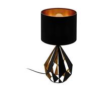 EGLO Carlton 5 Lámpara de mesa de 1 foco, estilo vintage, lámpara para mesilla de noche de metal y tela en negro y cobre, casquillo E27, incl. interruptor