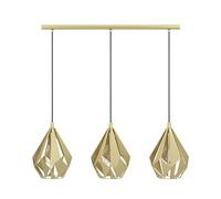 Eglo Carlton Lámpara colgante de 3 o 3 luces, sobre mesa de comedor, lámpara colgante, diseño retro en metal dorado, lámpara colgante de madera con casquillo E27, L 80,5 cm
