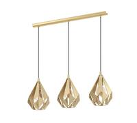 Eglo Carlton Lámpara colgante de 3 o 3 luces, sobre mesa de comedor, lámpara colgante, diseño retro en metal dorado, lámpara colgante de madera con casquillo E27, L 80,5 cm