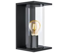 Eglo Cascinetta, 1 lámpara de pared para exteriores, vintage, retro, lámpara de pared de acero galvanizado en negro y cristal transparente, lámpara exterior con casquillo E27, IP44