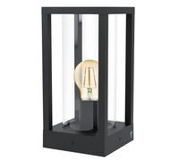 Eglo Cascinetta Lámpara de pedestal de 1 foco, luminaria de exterior estilo vintage, retro, lámpara de fundición de aluminio en negro y cristal transparente, con casquillo E27, IP44