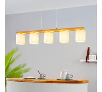 EGLO Castralvo lámpara colgante, longitud 115 cm, madera/blanco, 5 luces, tela