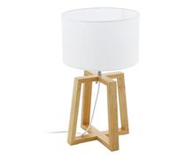 Eglo Chietino, Lámpara de mesa 1, 1 lámpara de mesa, diseño natural, madera, tela y acero, color blanco, natural, casquillo E27, incluye interruptor