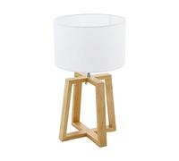Eglo Chietino, Lámpara de mesa 1, 1 lámpara de mesa, diseño natural, madera, tela y acero, color blanco, natural, casquillo E27, incluye interruptor