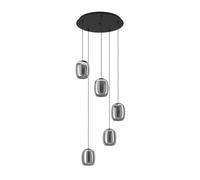 Eglo Ciampino Lámpara colgante, elegante, 5 luces, ideal para colocar encima de la mesa del comedor, lámpara colgante de metal negro y ahumado, con casquillo E27, diámetro de 54 cm