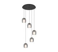 EGLO Ciampino lámpara colgante, lámpara colgante de 5 luces sobre mesa de comedor, elegante lámpara de comedor de metal en negro y cristal ahumado, casquillo E27, Ø 54 cm