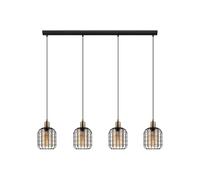Eglo Colgante Chisle, 4 lámparas colgantes de la llama, lámpara colgante de metal en vidrio negro y vaporizado en ámbar, lámpara de cena y de sala de estar colgando, E27