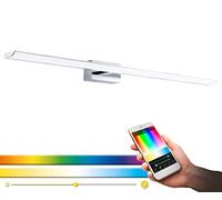 EGLO connect LED lámpara de pared Tabiano-C, 1 luz, acero | y plástico cromado, blanco, luz de espejo para baño, cambio de temperatura (cálido-frío), RGB, regulable, IP44, L 90,5 cm