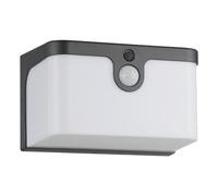 EGLO Croara Lámpara de pared led para exteriores, lámpara solar para uso exterior con sensor de movimiento, iluminación exterior de plástico en antracita y blanco, blanco cálido, IP44