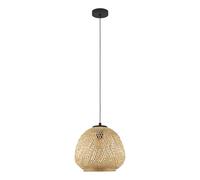 Eglo Dembleby Lámpara colgante vintage de 1 foco, natural, estilo Hygge, con pantalla en forma de cesta trenzada de madera, para mesa de comedor, salón, marrón claro, acero, casquillo E27