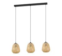 Eglo Dembleby Lámpara colgante vintage de 3 focos, natural, estilo Hygge, con pantalla en forma de cesta trenzada de madera, para mesa de comedor, salón, marrón claro, acero, casquillo E27