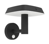 EGLO Dreoli Lámpara de pared led para exteriores, lámpara solar para uso exterior con sensor de movimiento, lámpara solar de exterior de plástico negro, iluminación exterior IP44