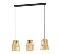 Eglo Eyam Lámpara colgante de 3 focos, lámpara colgante | para colocar sobre la mesa de comedor, lámpara de comedor de metal negro y bambú marrón, lámpara colgante de madera con E27
