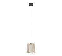 Eglo Fattoria Lámpara colgante, adecuada para colocar encima de la mesa del comedor, fabricada en madera en tonos claros, tejido de color blanco y metal en color negro, con portalámparas E27, Ø 20 cm