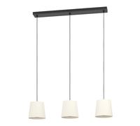 Eglo Febres Lámpara colgante, lámpara para mesa de comedor, 3 luces, tela bouclé, metal negro y textil blanco, casquillo E27, 88 cm