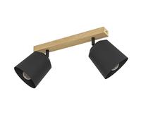 Eglo Foco de techo Cotorro, candil de 2 luces con focos orientables, FSC100HB, luminaria escandinava de madera al natural y metal en negro, luz de techo con casquillo E27