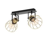 Eglo foco de techo Sambatello, lámpara de techo de 2 bombillas con foco orientable, iluminación metálica negro y latón cepillado con casquillo E27