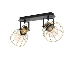 Eglo foco de techo Sambatello, lámpara de techo de 2 bombillas con foco orientable, iluminación metálica negro y latón cepillado con casquillo E27