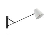 Eglo Forcadet Lámpara de pared para espacios interiores, como el pasillo, con brazo giratorio, metal de color negro y tejido en color gris, adecuada como luz de lectura orientable, portalámparas E27