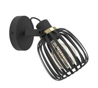 Eglo Girona Aplique de pared para interiores con foco giratorio, foco para pared de metal negro y latón cepillado, para salón y pasillo, casquillo E27
