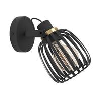 Eglo Girona Aplique de pared para interiores con foco giratorio, foco para pared de metal negro y latón cepillado, para salón y pasillo, casquillo E27